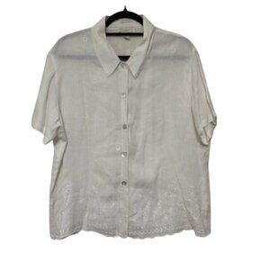 Portraits by Northern Isles LIKE NEW vintage 100% linen eyelet button top 16